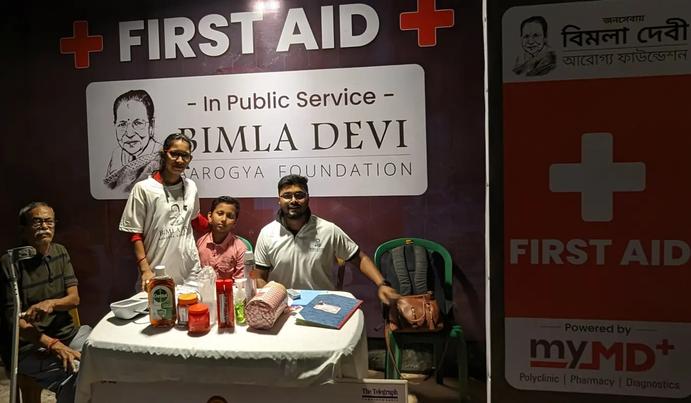The camp table, stocked with medicines and supplies